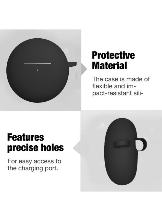 Silicone Case for Huawei FreeBuds 7i with Carabiner Hook, Shockproof Protective Cover, Solid Color (Black) - Image 4